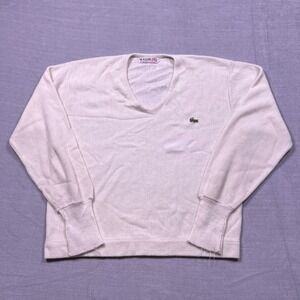 Vintage IZOD OF LONDON V Neck Sweater Long Sleeve Crew Neck Pullover Cream Women